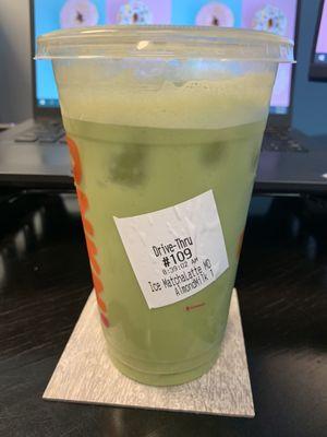 Medium Iced Matcha Latte w/almond milk. Not a fan.