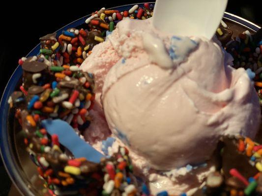 Cotton Candy in a Chocolate Dipped Waffle Bowl