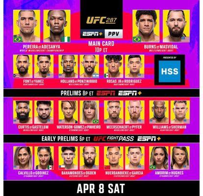 Guess what day it is!!! FIGHT DAY 

Saturday is finally here which means #ufc287 is on tonight! 

You know where you need to be