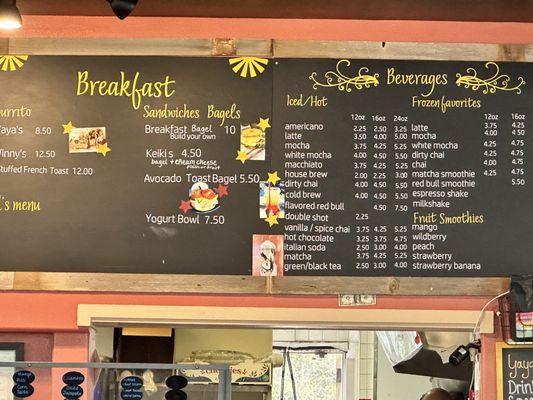 Breakfast and drink menu