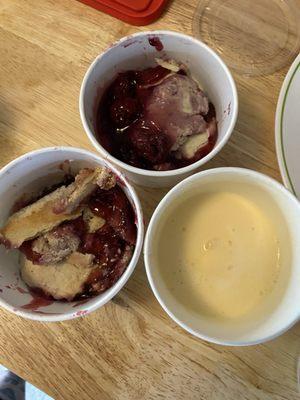 Cobbler and melted ice cream.