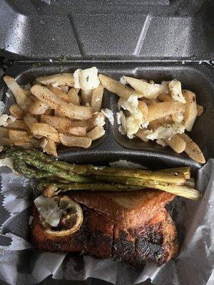 Salmon Filet,Truffle Fries,Lemon Garlic Butter Asparagus