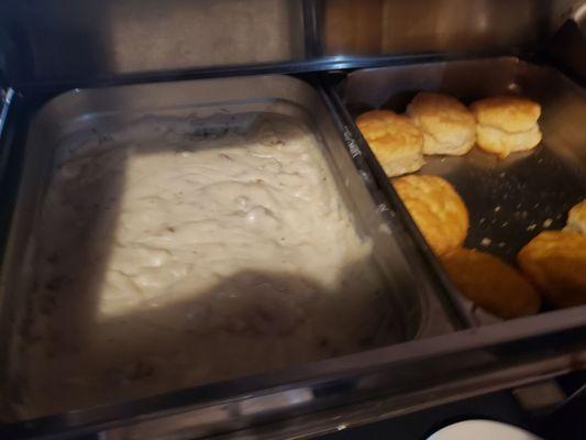 Canned gravy, if this was in house made gravy, throw out that recipe. The biscuits were good if you cut the bottoms off, just a bit hard!