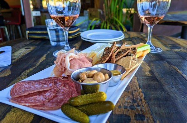 A rosé kind of day with chef's cheese and charcuterie plate.