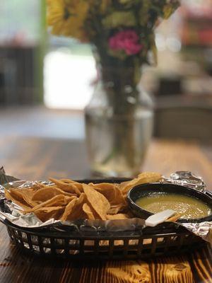 House-made chips and tomatillo salsa.