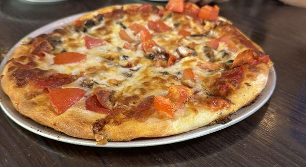 Pepperoni- tomato- mushroom pizza small