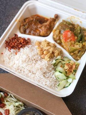 Ohn Hta Min with Curries (Coconut Rice with Chicken Curry & Vegetable Curry)