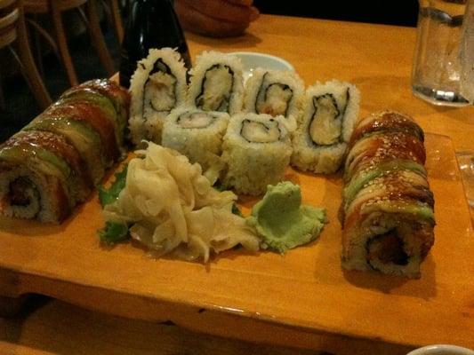 Dragon roll and shrimp tempura roll