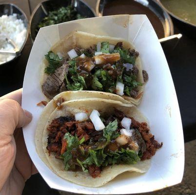 Asada And Chorizo Tacos.