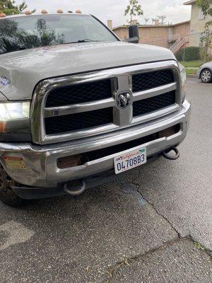 The license plates and truck since he didn't wanna give his name out when we asked for it