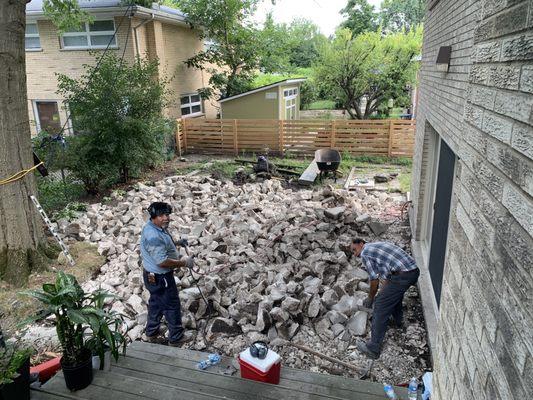 Concrete slab removal inprogress