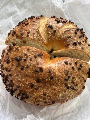 onion bagel toasted with lox cream cheese