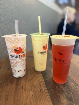 Marble Thai slush, mango pinapple smoothie, & strawberry peach boosted tea