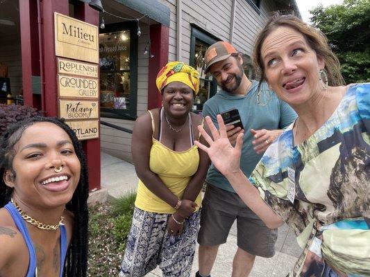 Owners, Ayo and Keon, myself and a lovely collage artist, MJ.