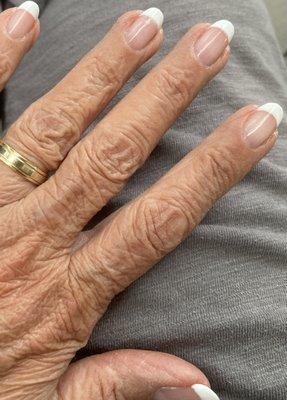 French gel manicure lasts me 2-3 weeks depending on how much I have had my hands in water.