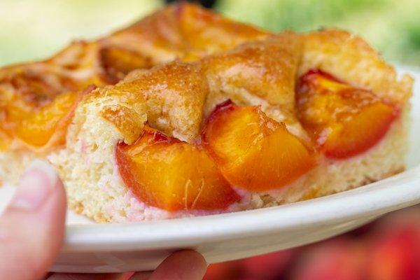 Baltimore Peach Cake is back! Featuring local peaches.