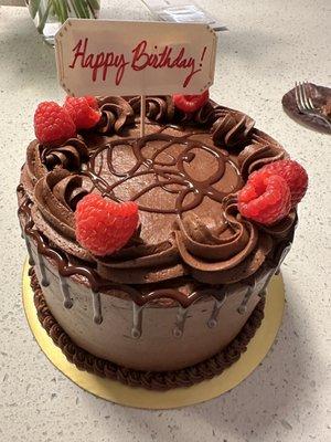 Custom raspberry chocolate cake