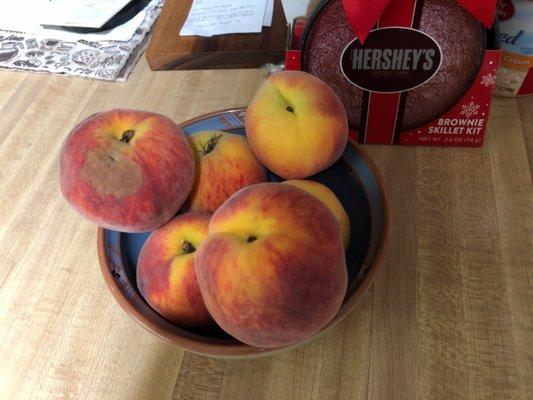 First crop local peaches. So much tastier than those in the grocery store that are shipped in from far away.