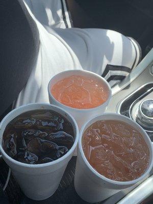 Raspberry peach lemonade; Alabama sweet tea; dirty creek water blend