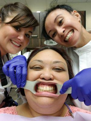 The hygentist and dental assistant took a selfie with me. The staff there are great! So through and informative.