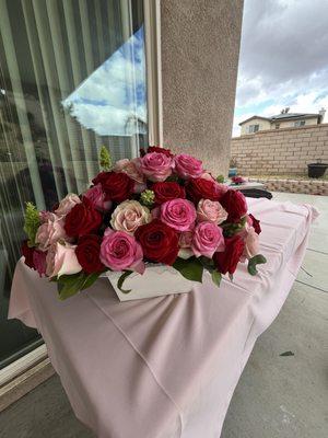 Red, pink, and light pink roses from Sun Valley Florist