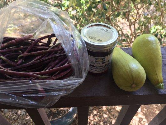 Nice lady knocked off a buck or two for me on jam, baby squash, long beans.