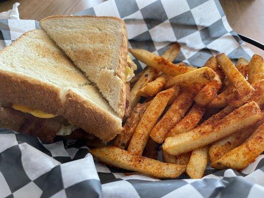 The Octane burger and Old Bay fries