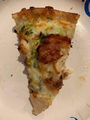 Chicken broccoli Alfredo pizza with bacon!