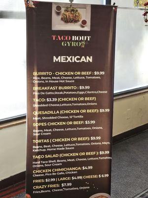 Mexican menu