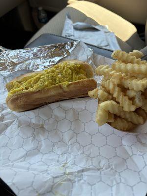 Slaw dog and fries.