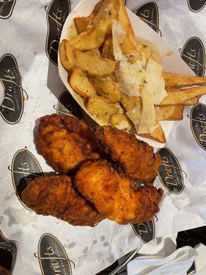 Chicken strips and garlic butter fries