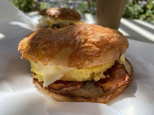 Bacon, Egg & Cheese on Asiago Bagel