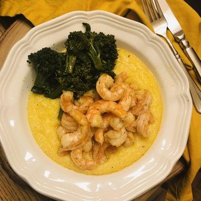 Shrimp with Polenta and Baby Broccoli