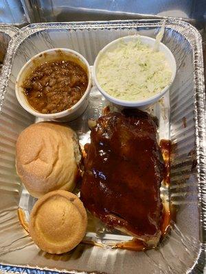 Half slab ribs, coleslaw and baked beans - to go