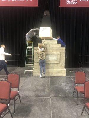 This is Modern Day Movers out of Lancaster putting together a replica of the Maxy Monument for commencement at TheUofSC.