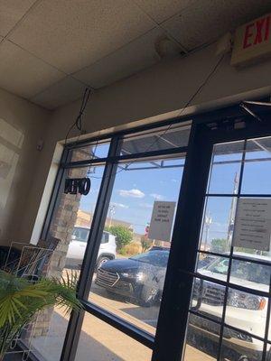 Dirty windows and stained ceiling.  Makes you wonder how clean is their kitchen!