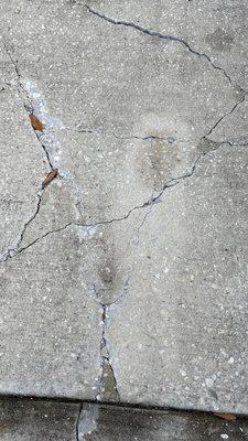 Gouges and new cracks on my driveway, caused by the placement of Sheegog's waste dumpster.