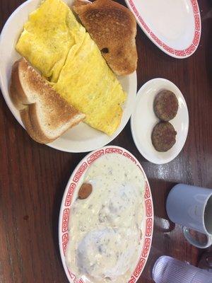 1 biscuit and gravy sausage mushroom omelette