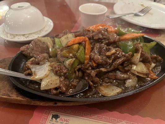 Sizzling beef with black pepper platter- a show stopper!