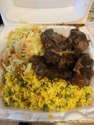 Braised Oxtails, Vegetable Rice and Cabbage