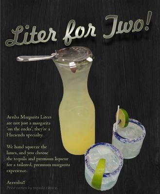 Arriba Margaritas are great for those looking for a premium margarita  on the rocks. Share a liter and you'll be saying Arrrriba all night!