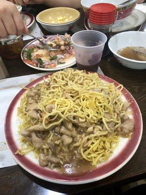 Pasta dish,the meat like cat food out of the can  With cheap quality,yellow colored pasta.