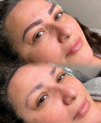 Before and after with microblading and machine shading