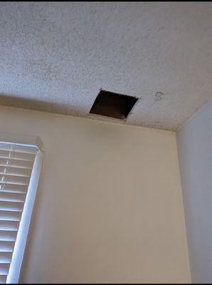 Drywall left not repaired because failed inspection