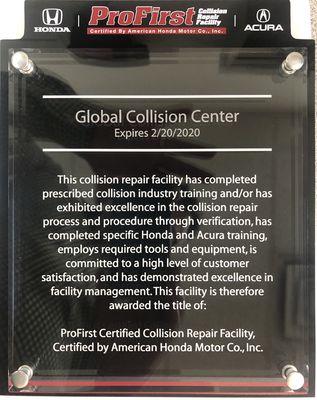 Honda Pro First Certified Collision Repair Center