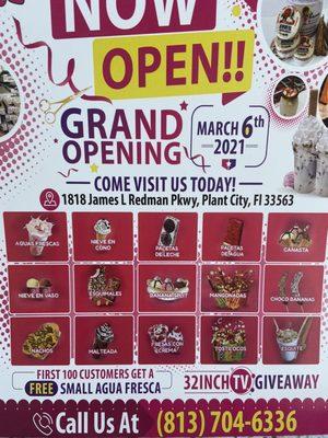 Grand opening details | La Michoacána Tradicion Natural | Plant City FL | March 6, 2021