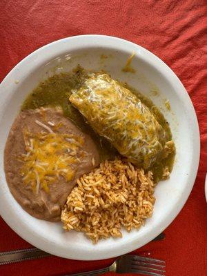 Pork Tamale with green chile, rice & beans. Green chile heat & flavor was sooo good.