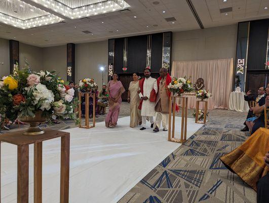 Inside for an Indian wedding ceremony. This event took place in the beautiful Sequoia ballroom. There were 250-350 guests.