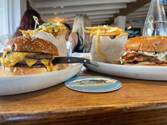 The Tower12 Burger, Truffle Fries, Beach City Fried Chicken Sandwich