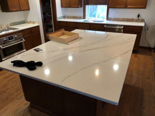 Large quartz kitchen island countertop